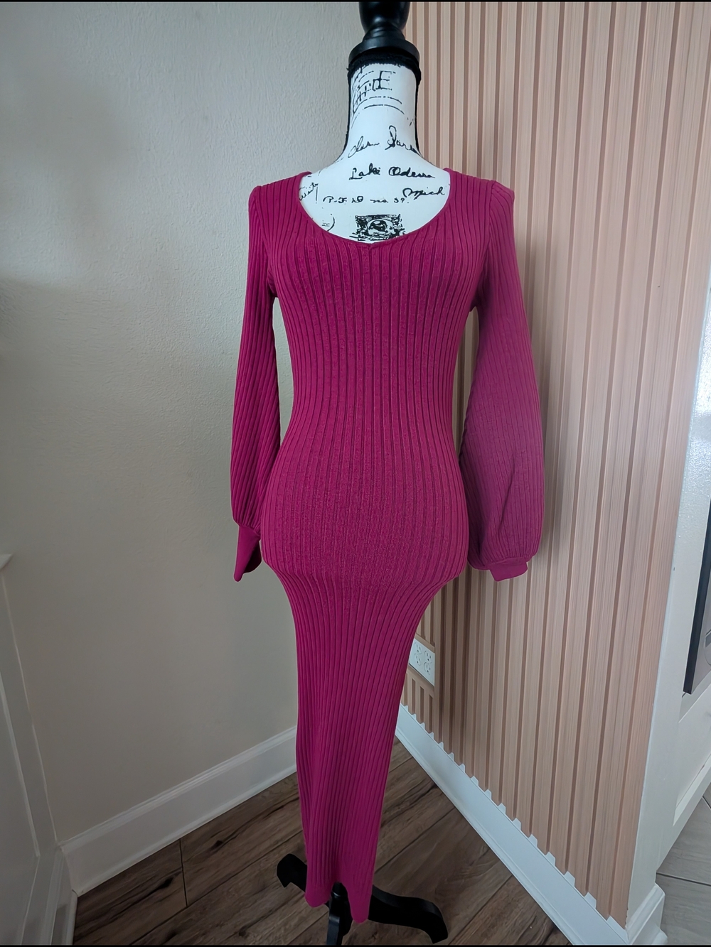 Lulus Pure Sweetness Magenta Long Sleeve Backless Midi Dress Size S - Picture 5 of 7